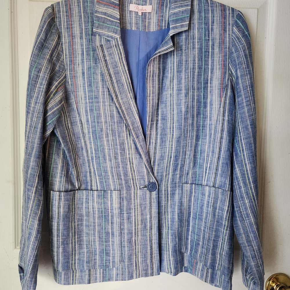 Parker Multicolor Striped Linen Blazer S - Picture 2 of 7